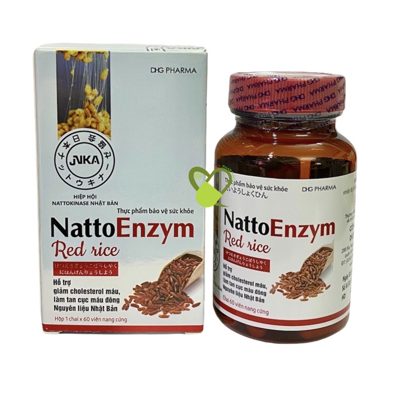 NattoEnzym Red Rice (gạo đỏ) - Hỗ trợ giảm Cholesterol, phòng ngừa đột quỵ - Chai 60 viên