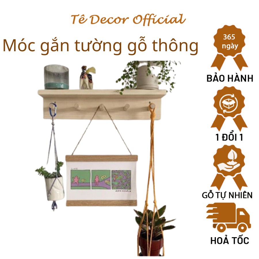 Móc treo đồ gắn tường gỗ thông chữ T - Kệ gỗ treo tường trang trí - Chịu Lực Tốt, Chống Mối Mọt - Bh 12 tháng
