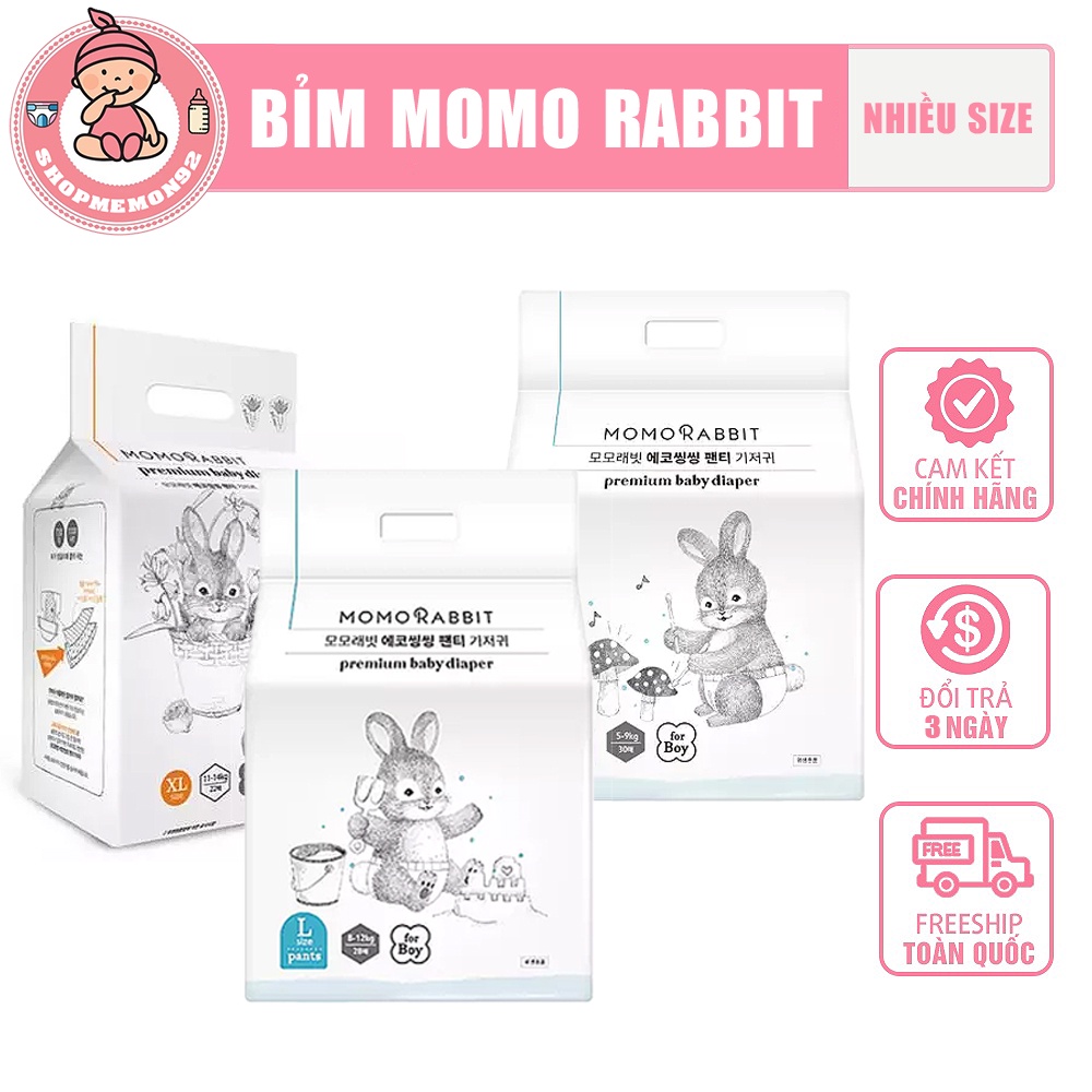 Bỉm Quần Dán Momo Rabbit Nội Địa Hàn Đủ Size S36 M32 L30 XL36 và M30 L28