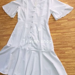 Đầm Nữ Trắng Xòe Cúc Dọc (KÈM ẢNH THẬT)
