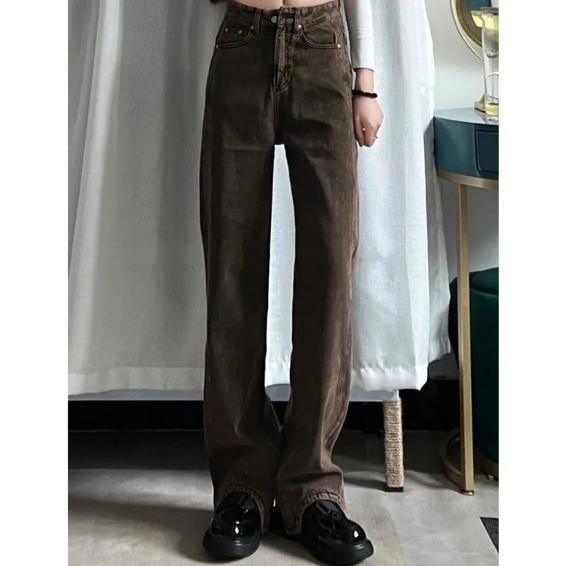 ☍✸Quần Jean Dài Ống Rộng Lưng Cao Phong Cách Retro Mỹ Cá Tính Cho Nữ