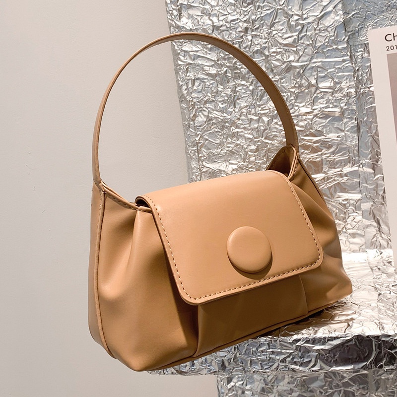 IELGY Túi Đeo Vai Bằng Da PU Màu Trơn Phong Cách Pháp Thời Trang Cho Nữ