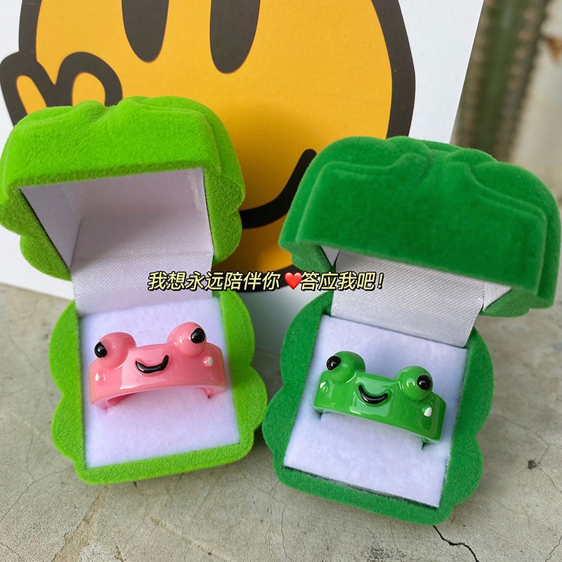 Hộp Nhẫn Nhựa Màu Trơn Hình Chú Ếch Dễ Thương Cho Cặp Đôi