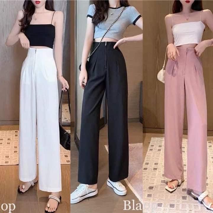 QUẦN CULOTTES ỐNG RỘNG CẠP CAO KHOÁ TRƯỚC MẪU MỚI HOT TREND-mã quần dài khoá thép