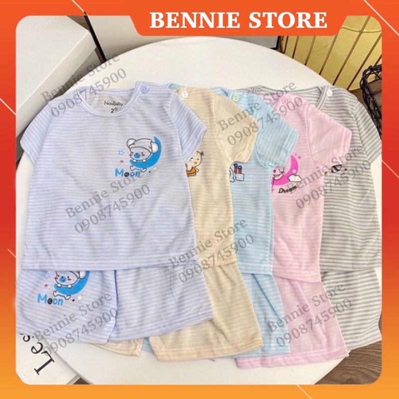 Bộ ngắn tay cho bé (4-14kg) BENNIE STORE Bộ cộc tay cotton giấy cài vai kẻ ngang Noubaby