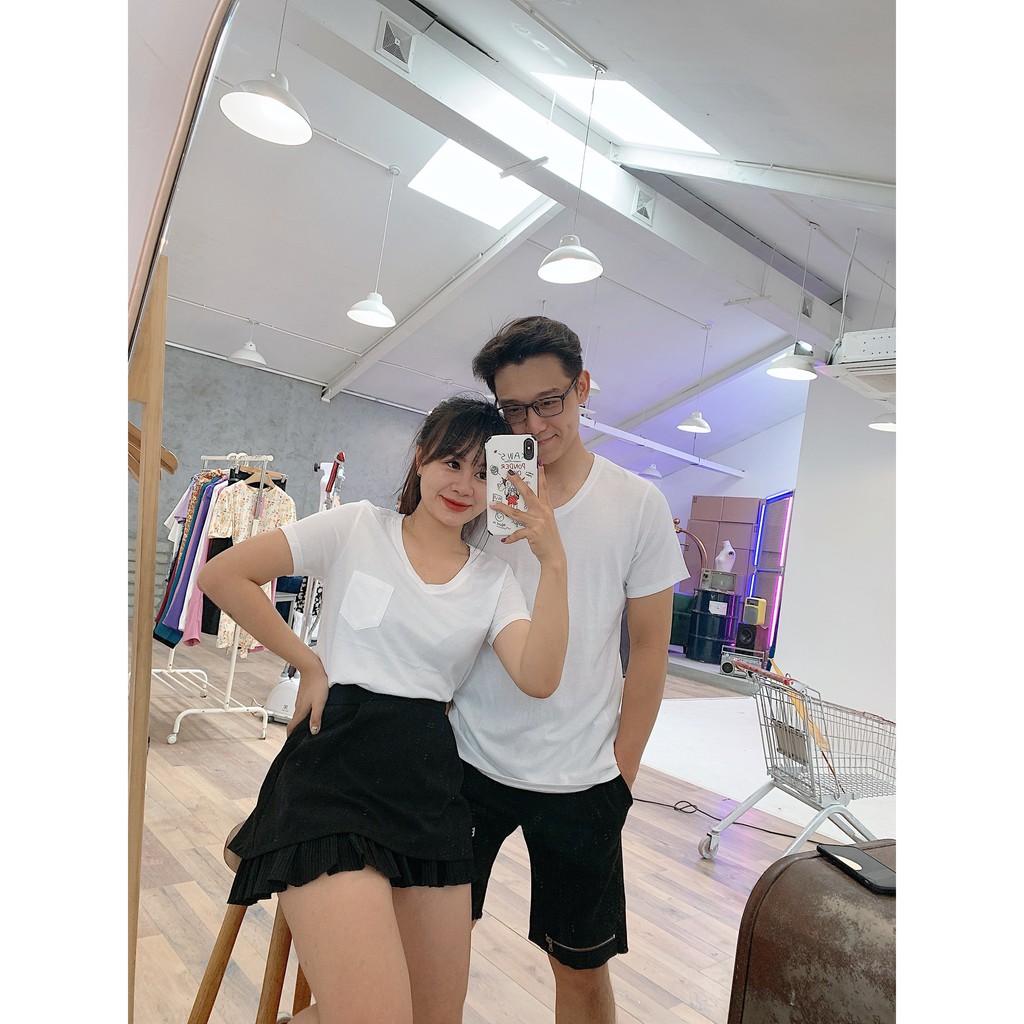Áo đôi Nam - Nữ  Freeship  Áo đôi cộc tay cổ tim Nam nữ IMES shop