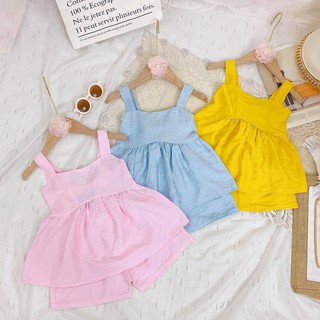 {QUẦN ÁO BÉ GÁI] Set bộ đũi 2 dây buộc nơ lưng cho bé 10-20kg