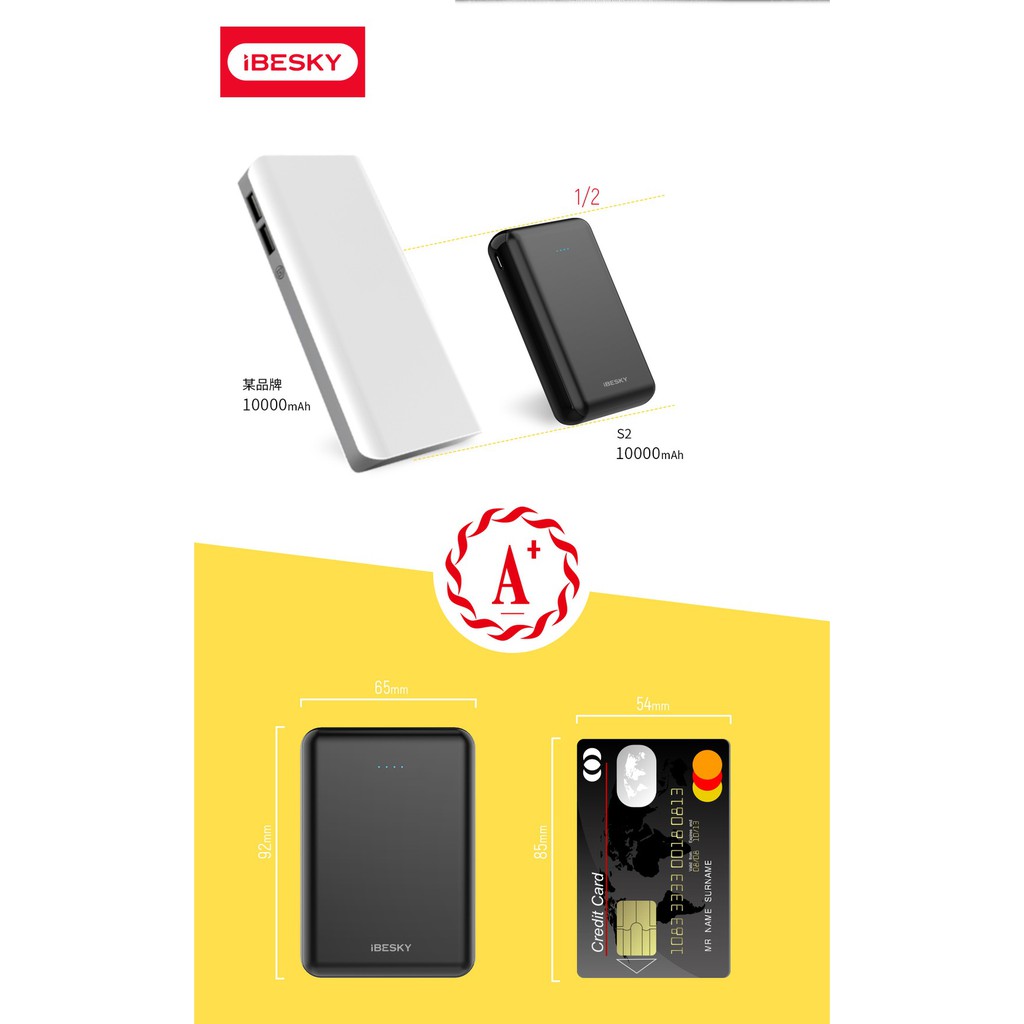 [SỐ LƯỢNG CÓ HẠN] Pin sạc dự phòng iBESKY S2 10000mAh LCD - thiết kế nhỏ gọn, 2 cổng sạc, có đèn pin (2 màu)