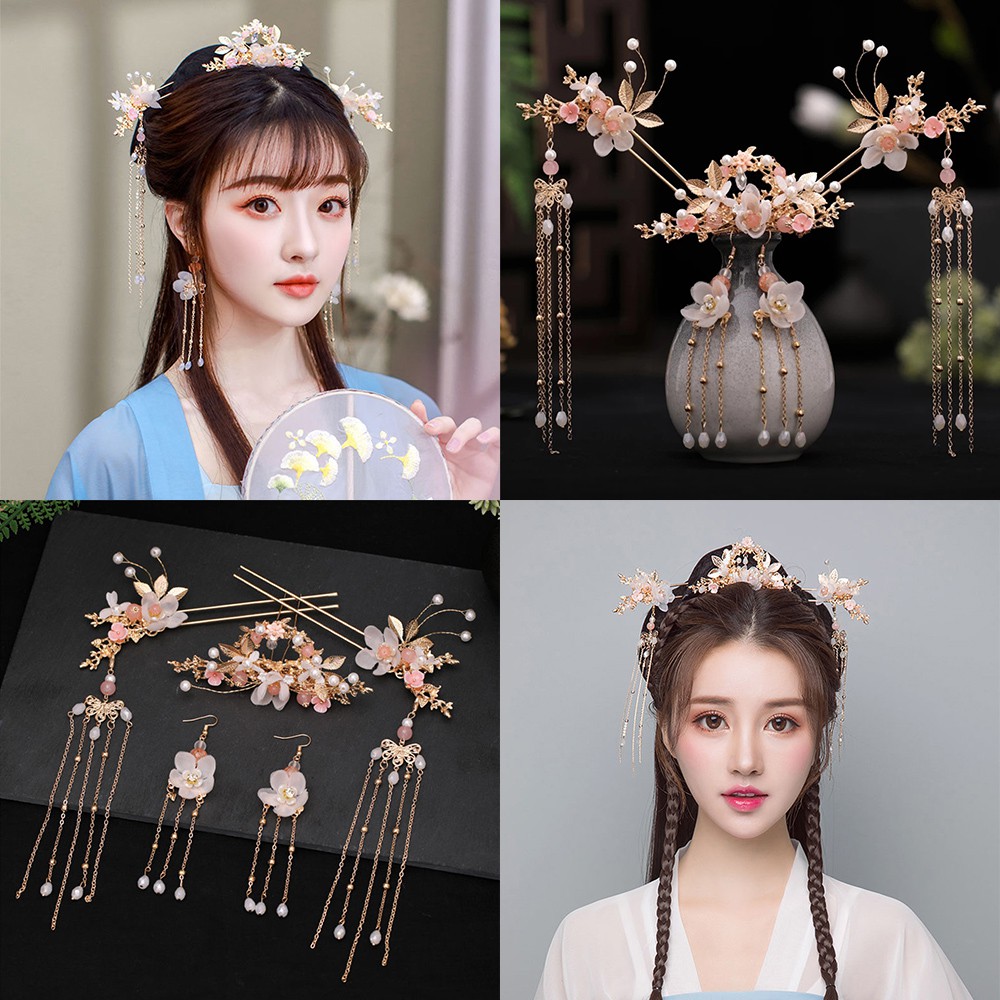Bộ trâm cài tóc + bông tai thiết kế phong cách sang trọng thời trang cho nữ