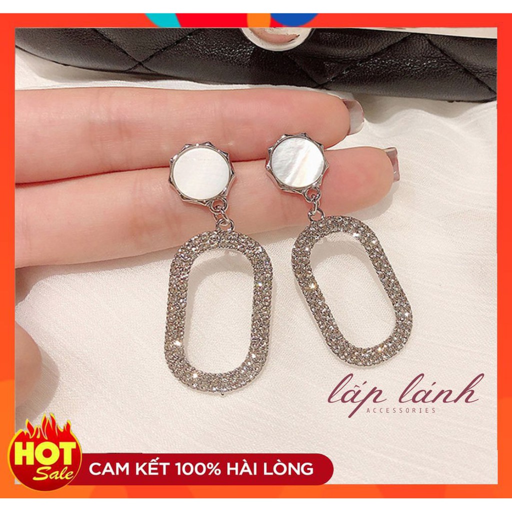 [Có sẵn] BÔNG TAI KHUYÊN TAI ĐÁ CHỮ NHẬT BẢN LỚN LẤP LÁNH PHONG CÁCH HÀN QUỐC BT47