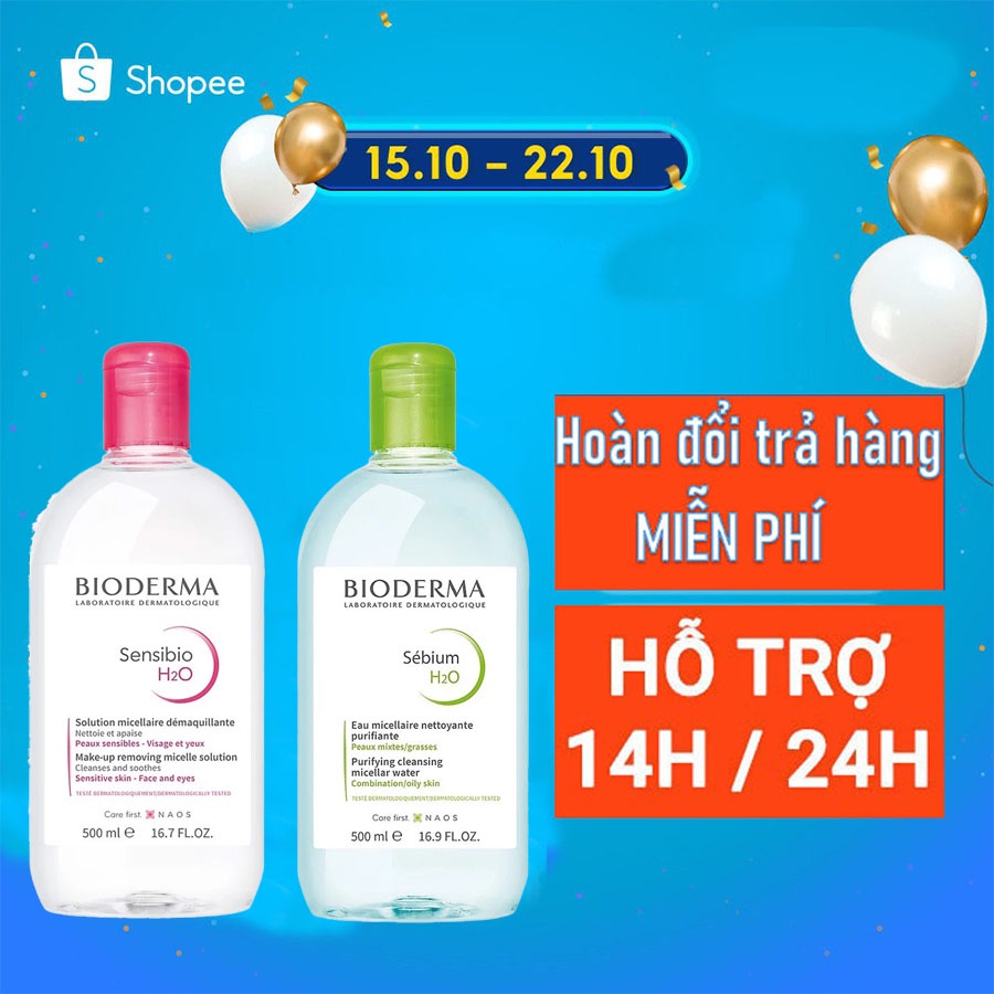 Nước tẩy trang Bioderma 500ml màu Xanh và Hồng dành cho da dầu mụn và da thường da nhạy cảm