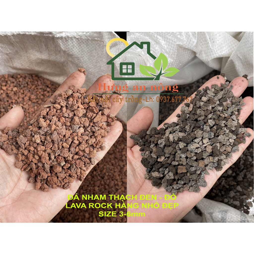 Túi 1kg - đá nham thạch đỏ và đen ( lava rock ) chuyên lọc hồ cá, rải mặt chậu, lót chậu giữ ẩm cung cấp dinh dưỡng