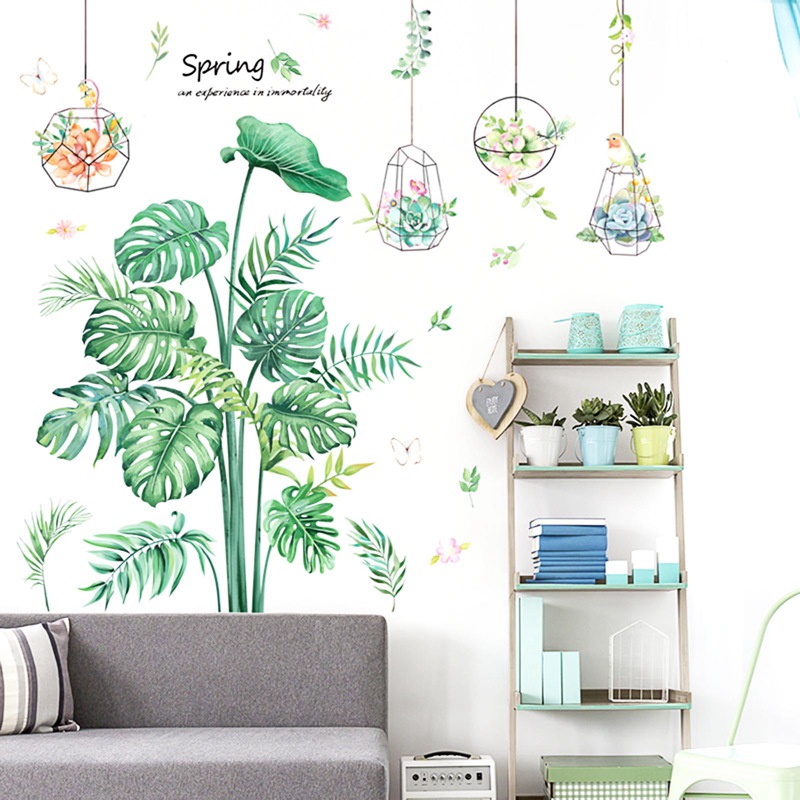 MAYYANGT Palm Tree Green Leaf Wall Stickers, Giant Tropical Plants Nature e Fresh Leaves Removable Peel and Stick Wall Stickers, LINYAPRY DIY Art Vinly Murals for Home Office Party Nursery Kitchen &amp; Home