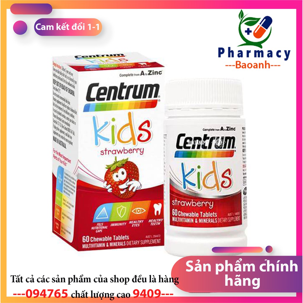 Vitamin tổng hợp cho trẻ em Centrum Kids Strawberry 60 viên giúp bổ sung đầy đủ các vitamin và khoáng chất cho bé