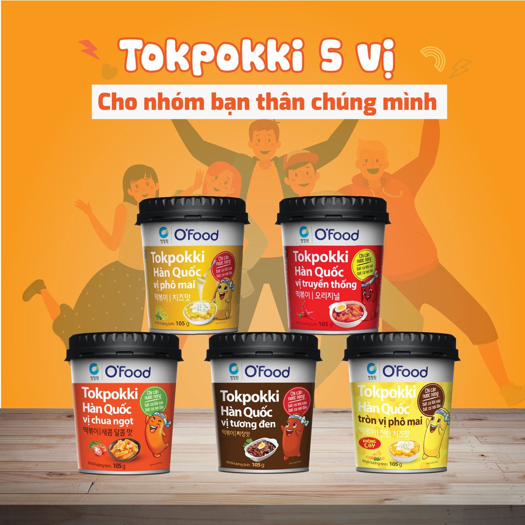 Bánh Gạo Tokpokki Hàn Quốc Vị Phô Mai O'Food Ly 105G Chính Hãng