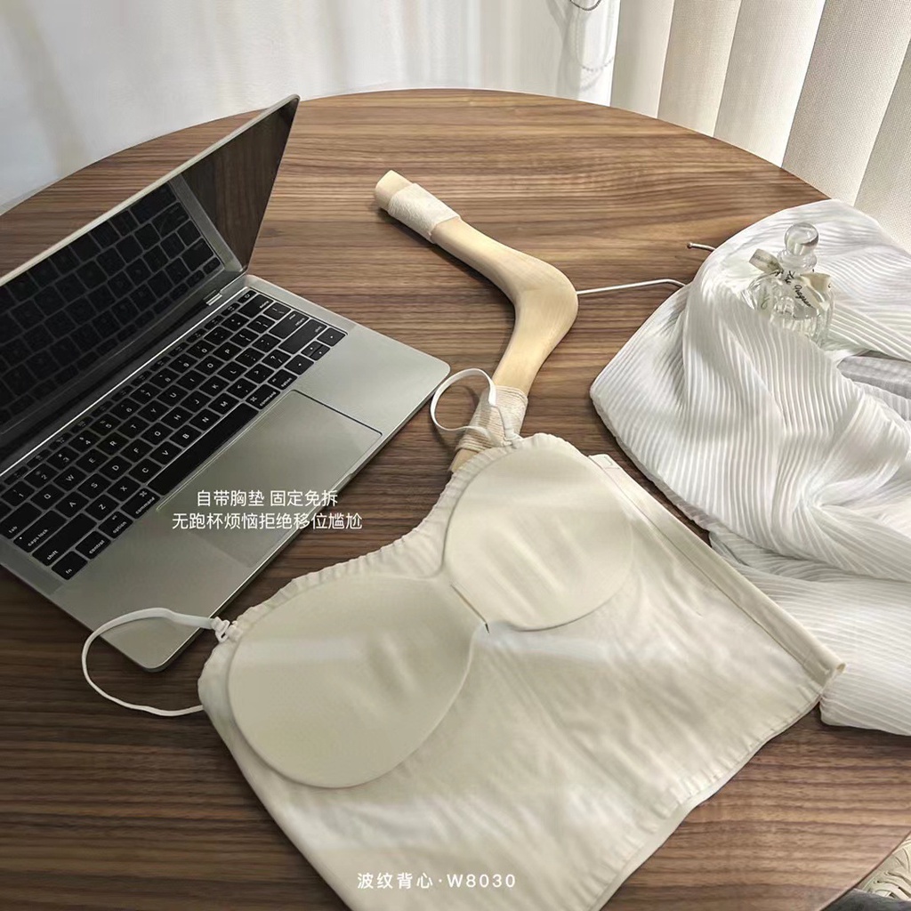 DUNEA Áo hai dây hở lưng gợn sóng có miếng đệm ngực thời trang dành cho nữ