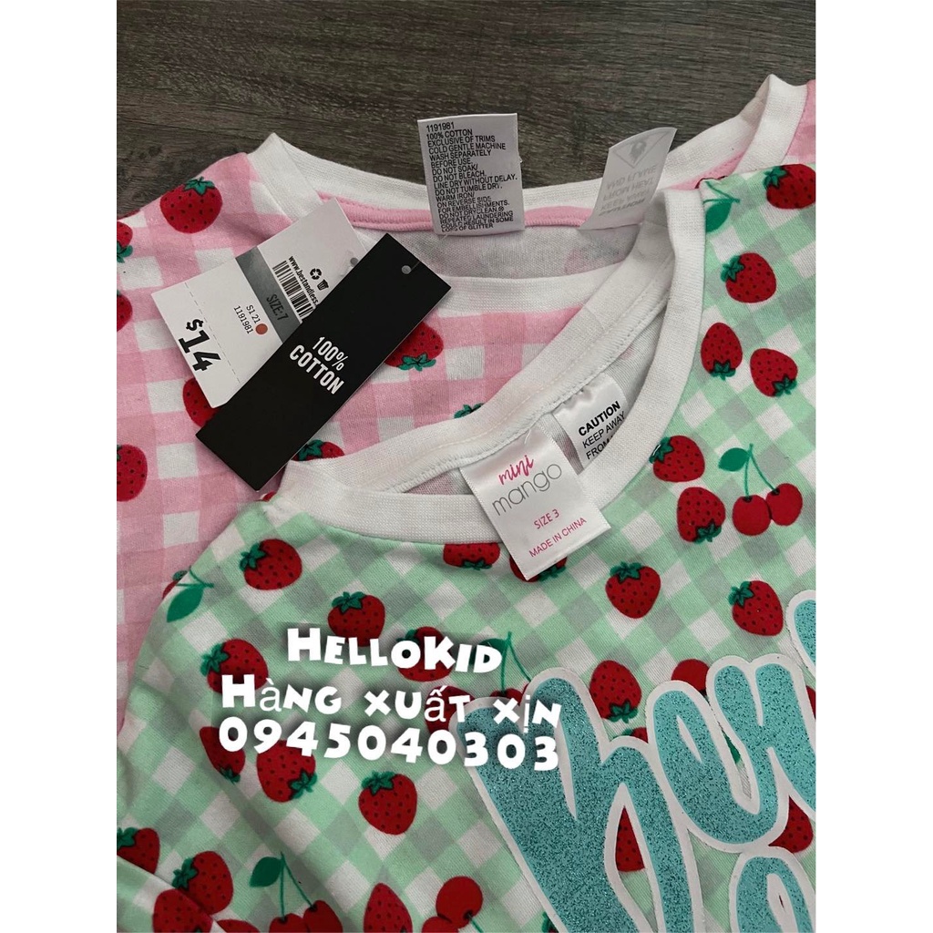 B123 - Bộ kẻ dâu tây bé gái