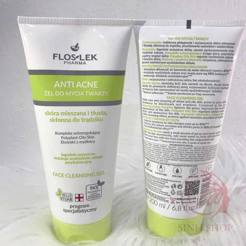 Sữa Rửa Mặt Flos-lekk Antibacterial Face Cleansing Gel 200ml
