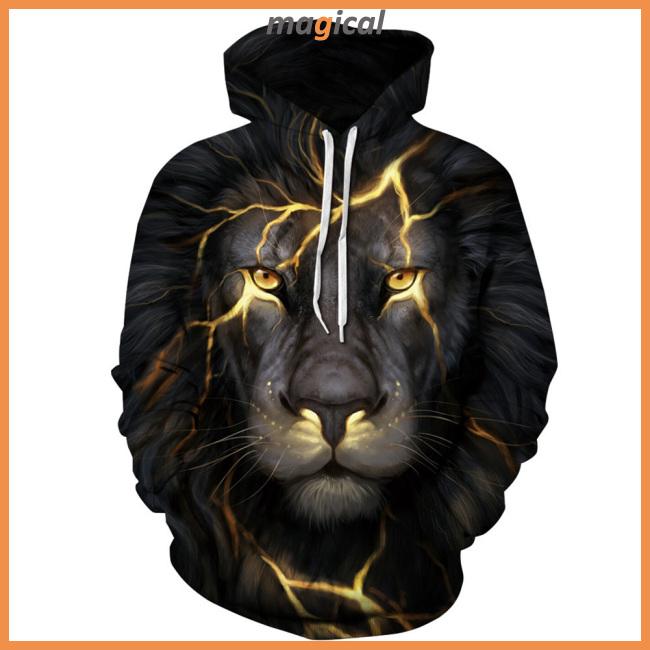 Áo hoodie có nón in hình sư tử mạnh mẽ cá tính màu sắc tinh tế