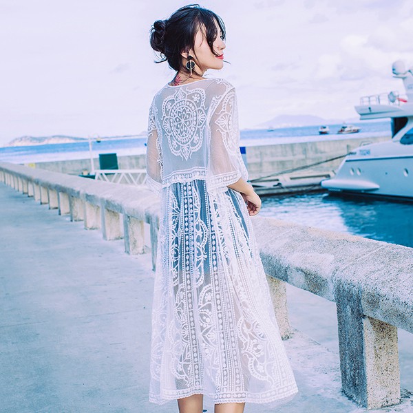 Áo khoác ren lưới dáng dài thời trang mùa hè cho nữ | BigBuy360 - bigbuy360.vn