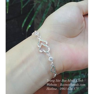 Lắc tay bạc nữ trái tim 3D