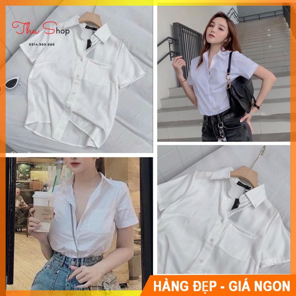 Áo sơ mi nữ ngắn tay BIGSIZE form rộng, Aó trắng công sở vải suông mềm không nhăn THUS501