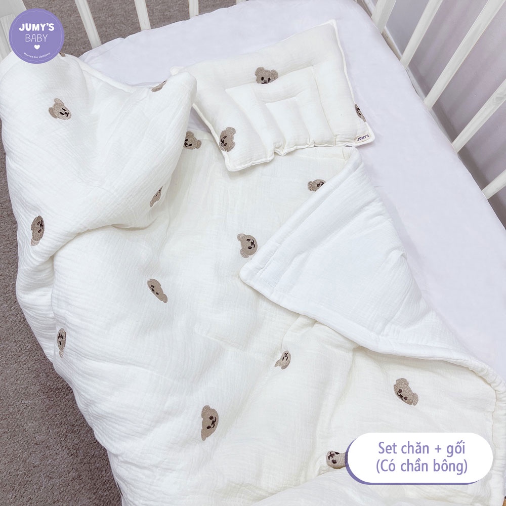 Set chăn gối cho bé JUMYS vải xô muslin organic cao cấp dùng cho bé sơ sinh đến 3 tuổi