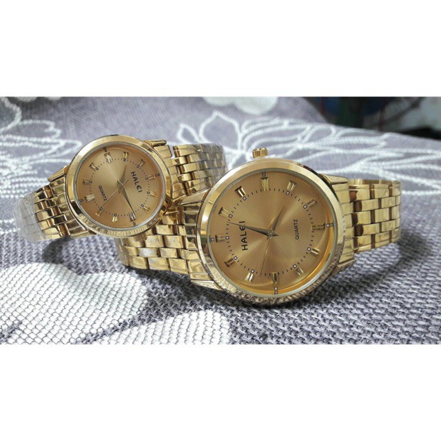 Đồng hồ đôi Nam Nữ halei dây vàng phong cách