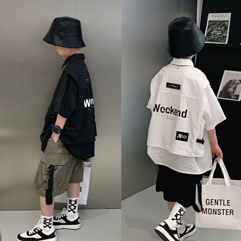 Áo Sơ Mi Ngắn Tay Họa Tiết Kẻ Sọc Thời Trang Mùa Hè Hàn Quốc Cho Bé Trai