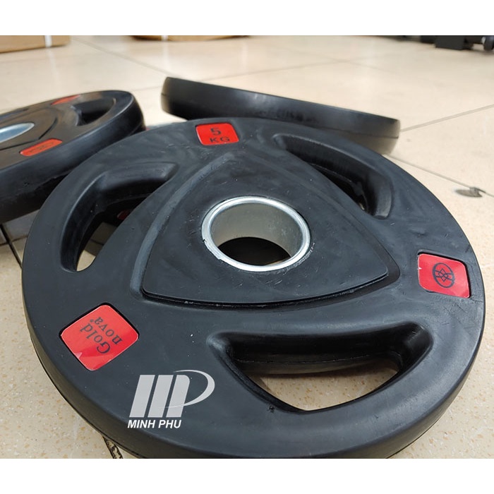 Tạ đĩa bọc cao su Goldnova 5kg ✅ Tạ bánh lỗ phi 50 chuyên dùng cho phòng tập