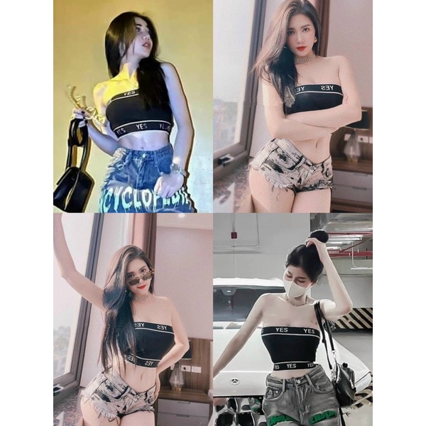 ÁO QUÂY CHỮ YES ĐEN SEXY, ÁO THUN ỐNG DÁNG NGẮN MS80188