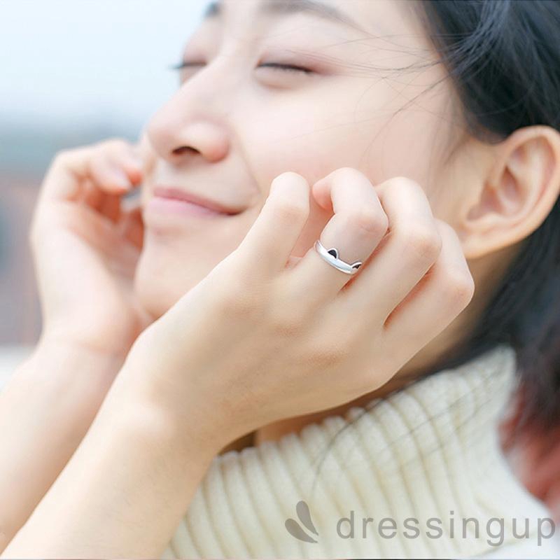 Nhẫn hở có thể điều chỉnh màu bạc hình tai mèo dễ thương dành cho nữ