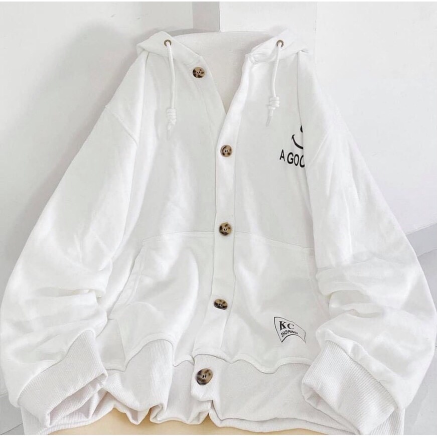 Áo Khoác Hoodie Nỉ Nam Nữ Form Rộng GOOD DAY Cúc Dọc Có Mũ Form Rộng Ulzzang