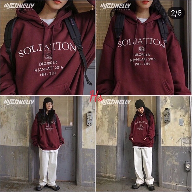 Áo hoodie soliat nữ - Áo Sweater nỉ in chữ màu đỏ đô form rộng phong cách Hàn Quốc MSP6662 | BigBuy360 - bigbuy360.vn