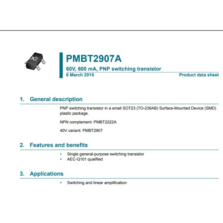 PMBT2907A mã W2F Trans thuận nhí 60V 600mA (gói 10 con)