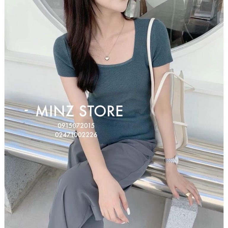 Áo len cổ vuông ngắn tay dáng ôm, Áo kiểu cổ U sexxy len mỏng AL1338 - NhiNhi Shop
