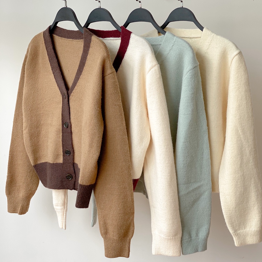 Áo khoác len cardigan dài tay form lửng cổ viền LENCLOTHING 8211