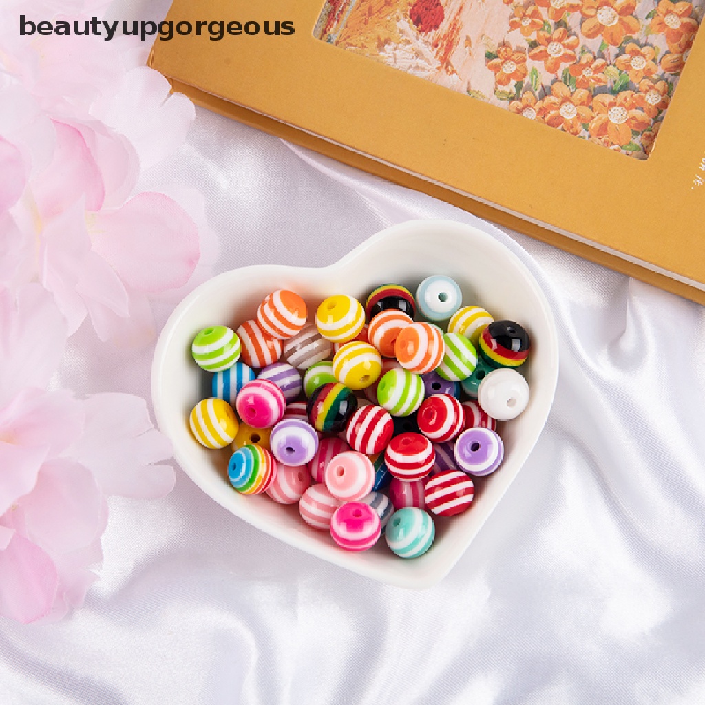 [Beautyupgorgeous] Set 50 Hạt Nhựa Tròn Màu Cầu Vồng Làm Trang Sức Thủ Công