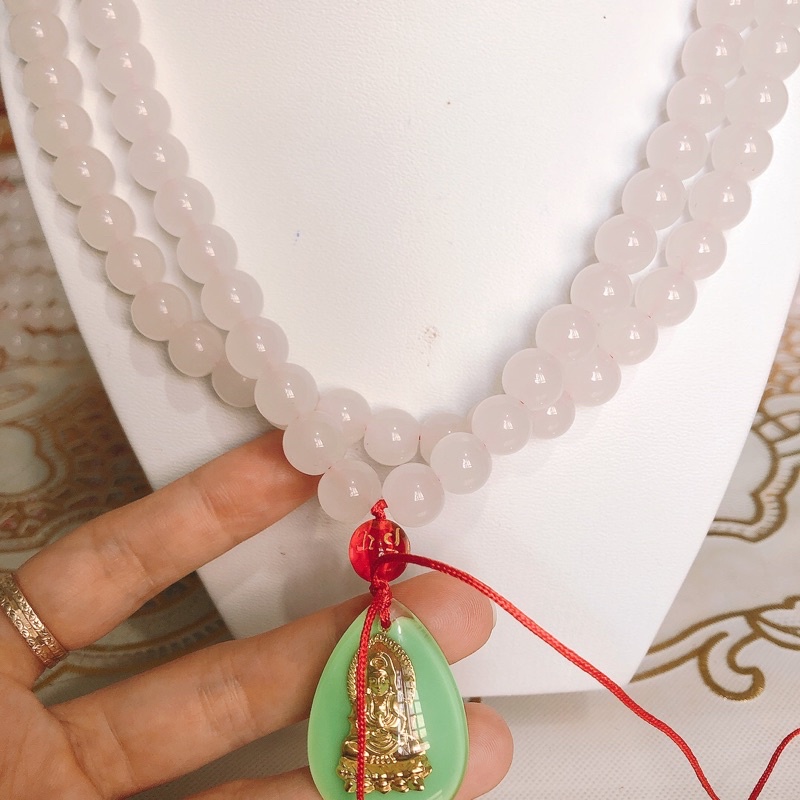 Tràng Hạt Đá Xanh, Trắng Ngọc Cao Cấp 108 Hạt 10li Mặt Phật Bà Quan Âm Dùng Niệm Phật