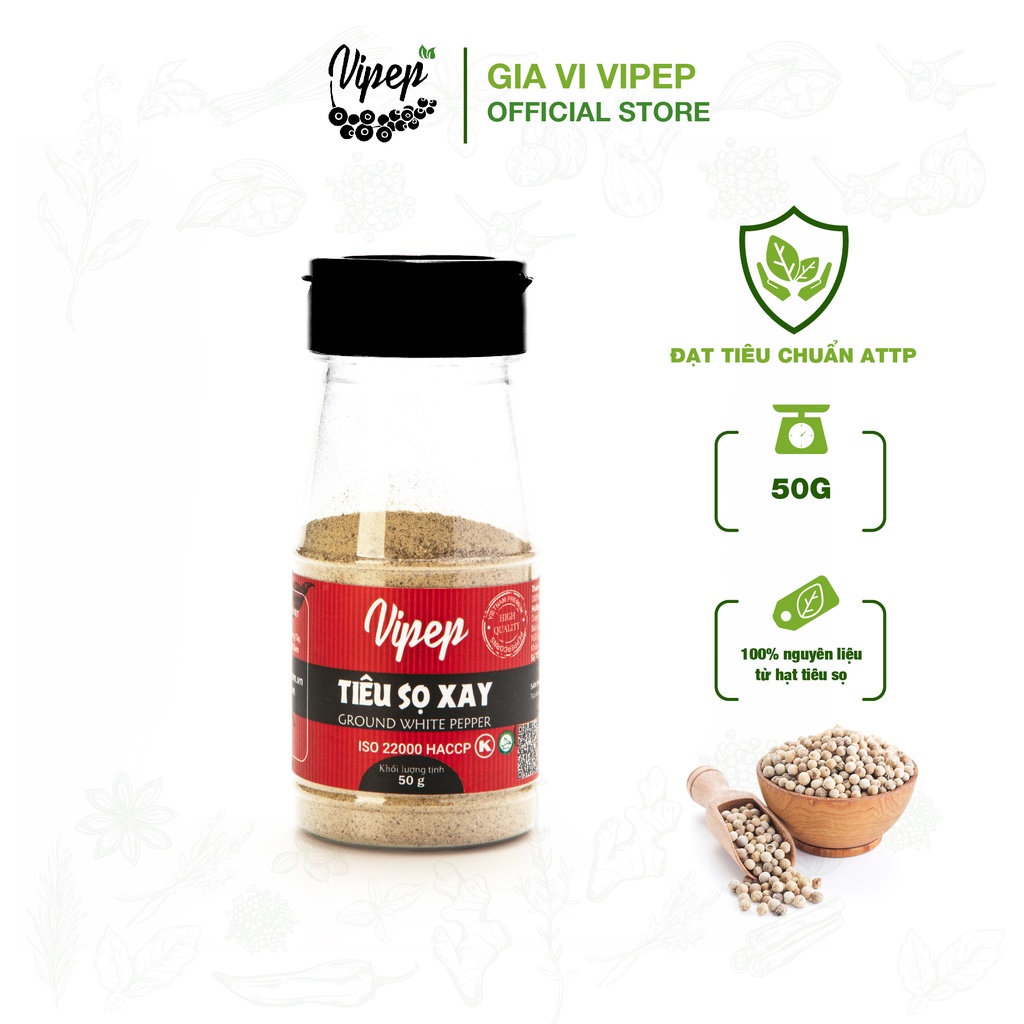 Tiêu sọ xay Vipep từ 100% hạt tiêu sọ nguyên chất - gia vị dùng nêm, ướp, khử tanh thực phẩm (hũ nhỏ giá rẻ)