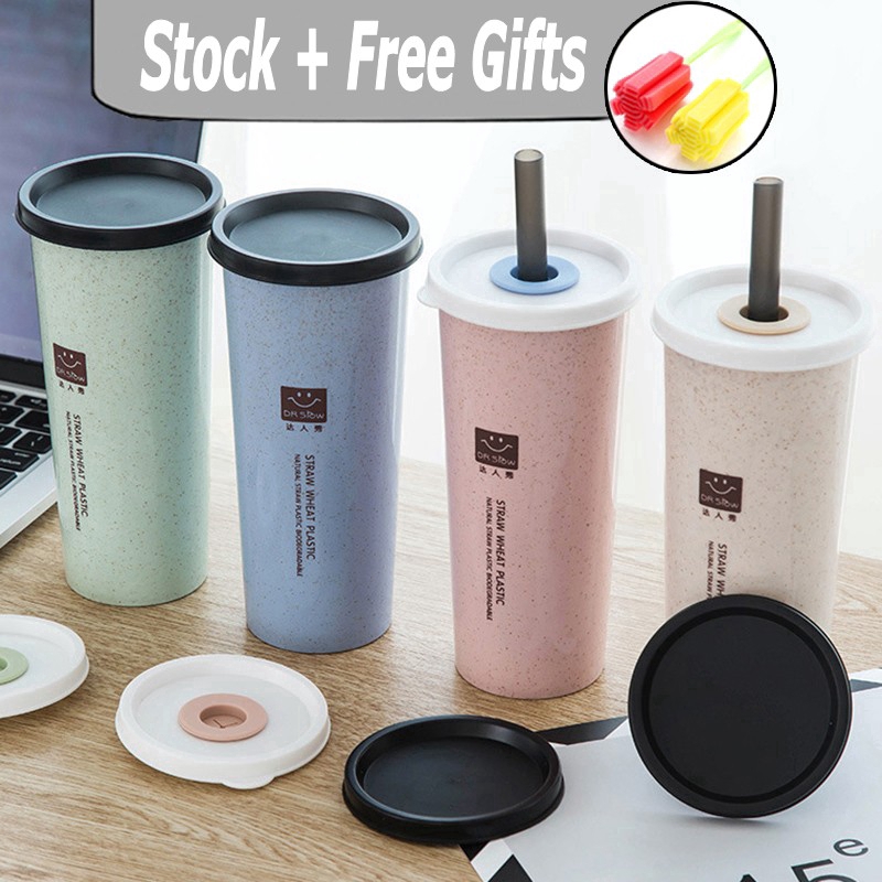 【COD】Drinking Bottle Tumbler Model with Leakproof with Straw Wheat Straw Material