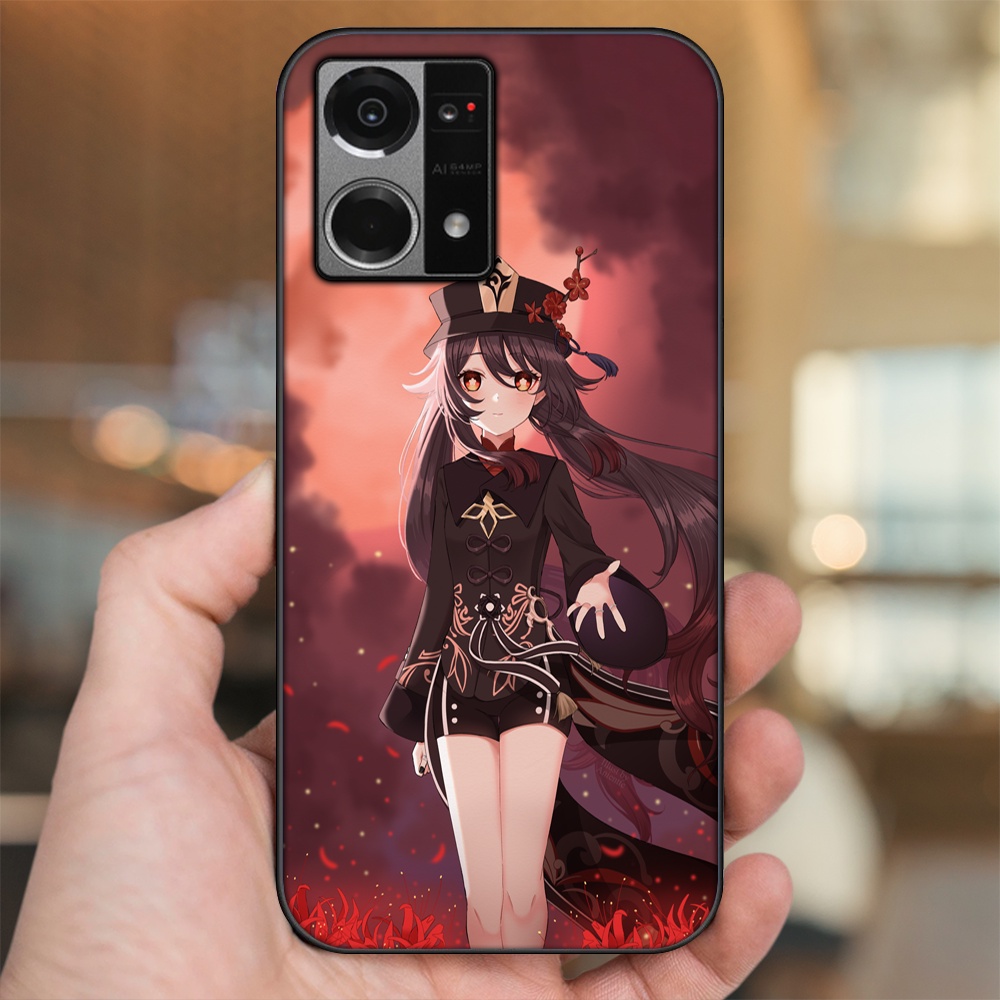 Ốp lưng Oppo Reno 7 4G viền đen in hình Hutao Genshin Impact