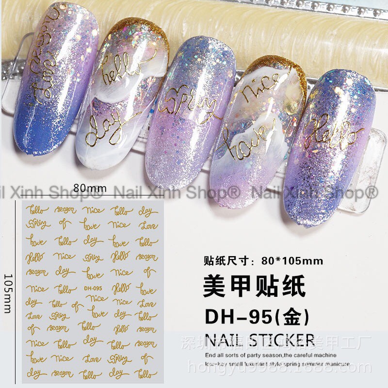 Nail sticker chữ màu gold, phụ kiện nail chuyên dụng, nail art 2020