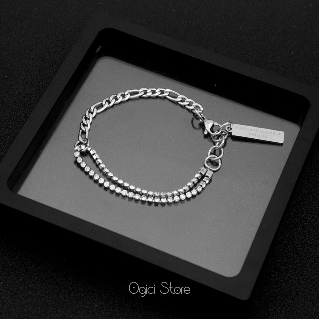 Vòng tay nam nữ titan thời trang, Lắc tay hàn quốc đính đá phong cách sang trọng thanh lịch, Cá tính, Unisex