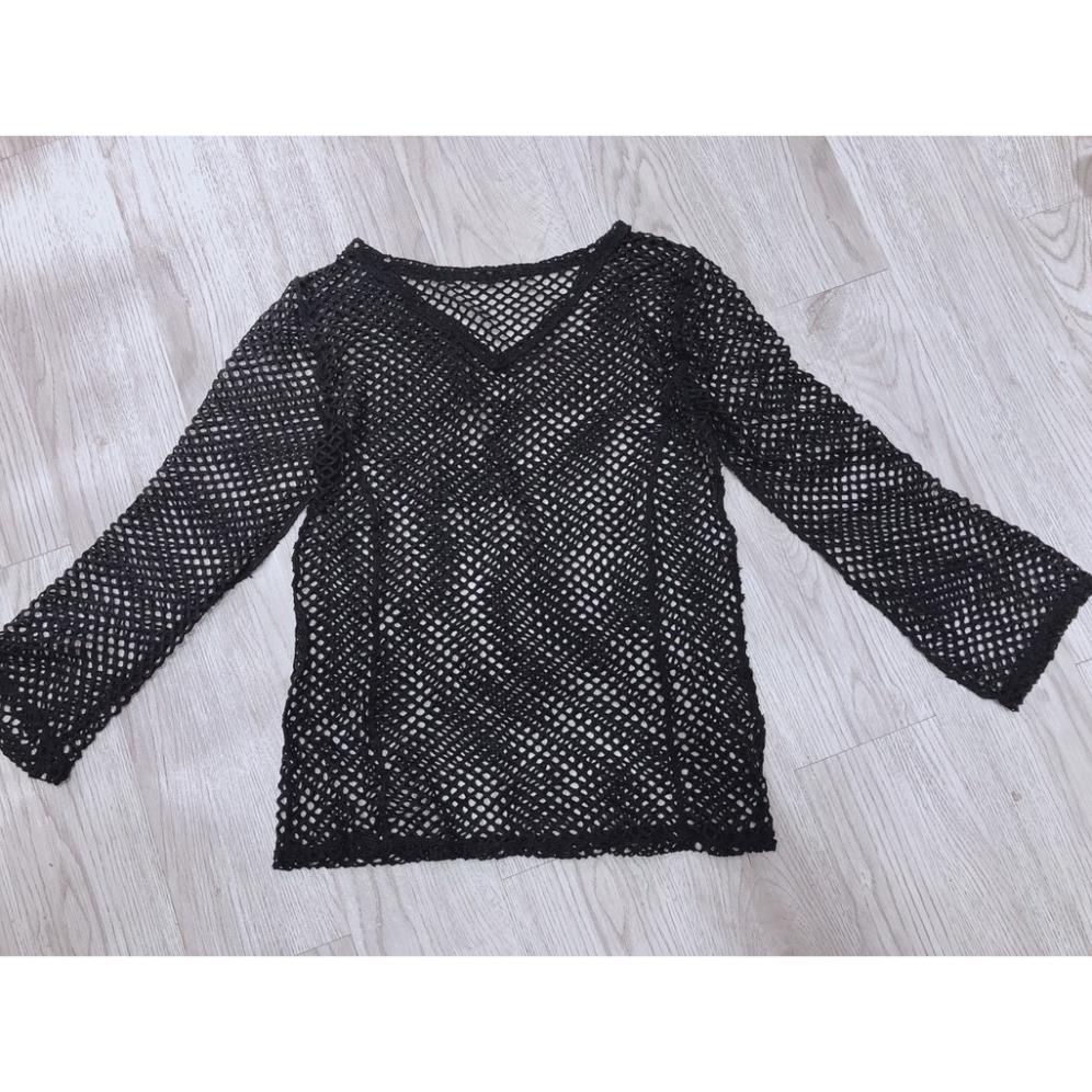 Áo dài tay mặc ngoài bikini đi biển lưới đen * | BigBuy360 - bigbuy360.vn