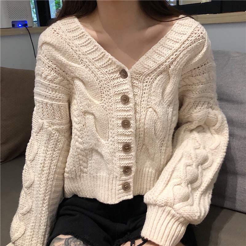 Áo cardigan dệt kim DIDIKA tay dài cổ chữ v dáng rộng phong cách retro Nhật Bản