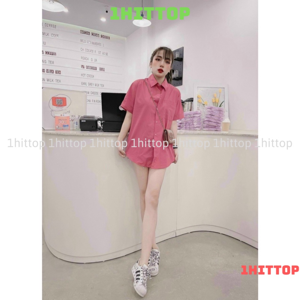 áo sơ mi ngắn tay fom rộng có túi nhiều màu sắc freesize HA00010 1hittop