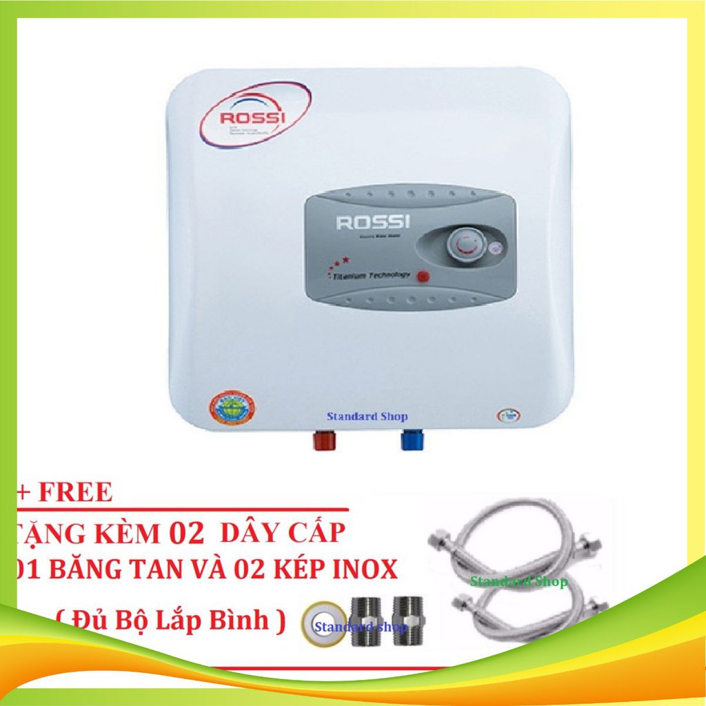 Bình Nước Nóng Chống Giật Rossi R20Ti 20 lít  Tặng 02 dây cấp inox