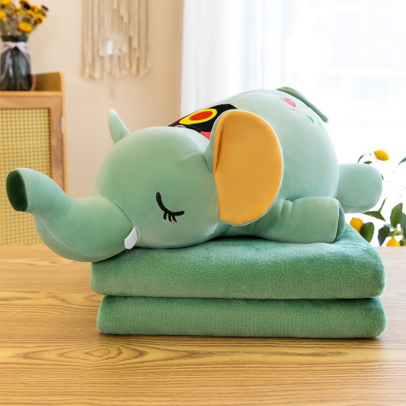 Bộ chăn gối cho bé đi học, làm việc văn phồng hình voi 2in1