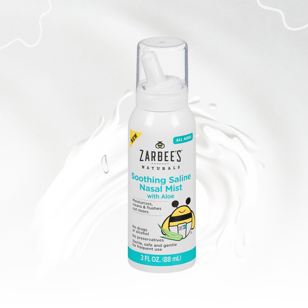 Xịt rửa mũi, đẩy đờm, làm sạch mũi cho bé Zarbee's Soothing Saline Nasal Mist 88ml